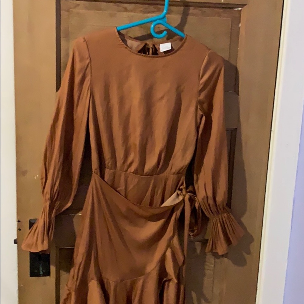 Copper Long Sleeve Wrap Dress